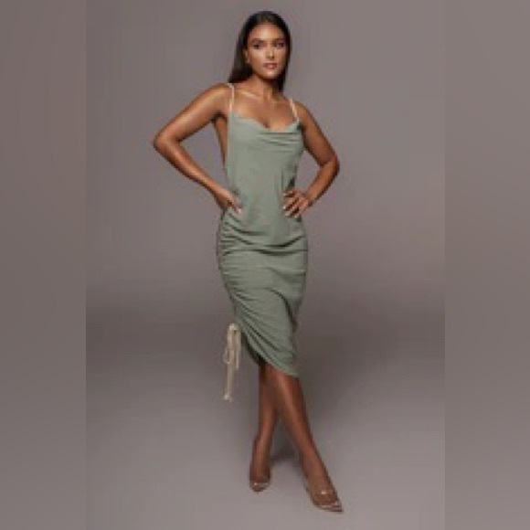 NEW JLUXLABEL BAHARI RUCHED LINEN DRESS - M - Picture 5 of 6